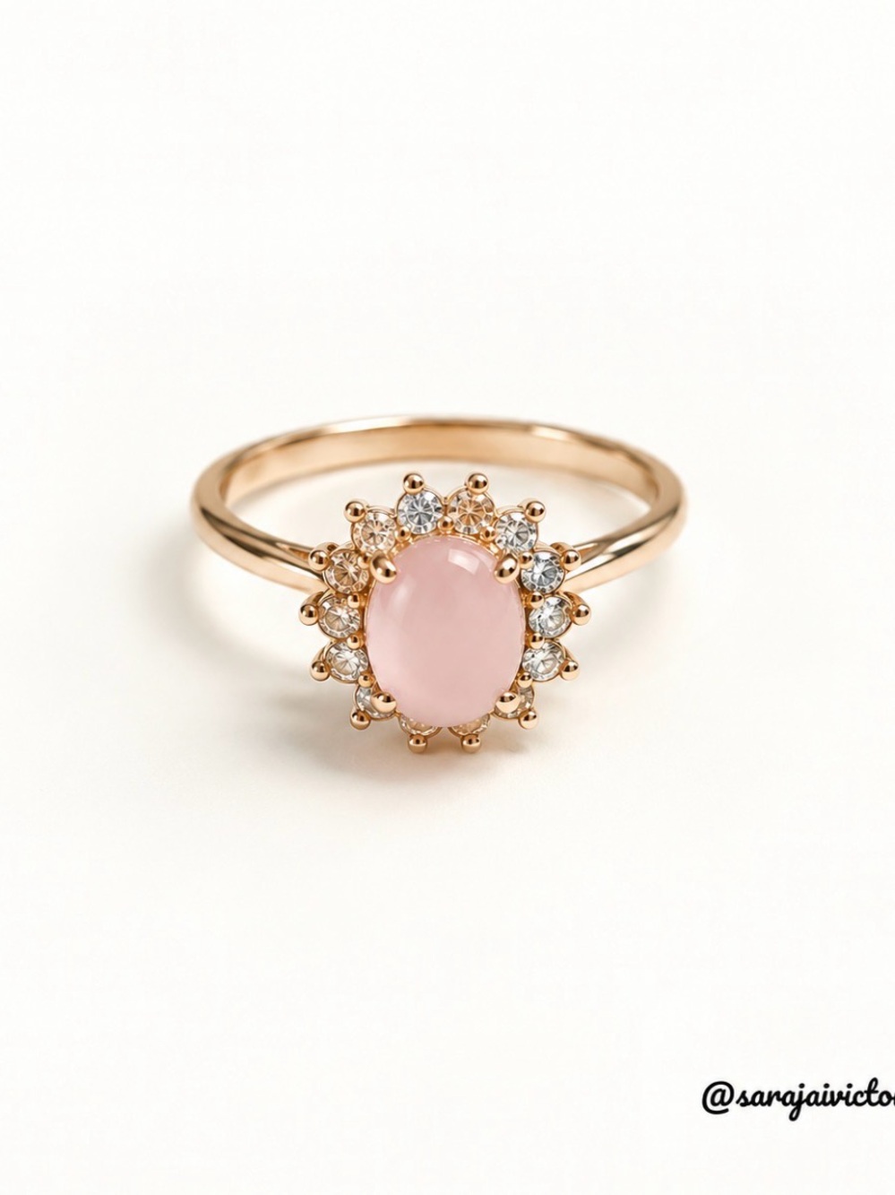 Gold Ring with Pink Oval Stone and Clear Accents